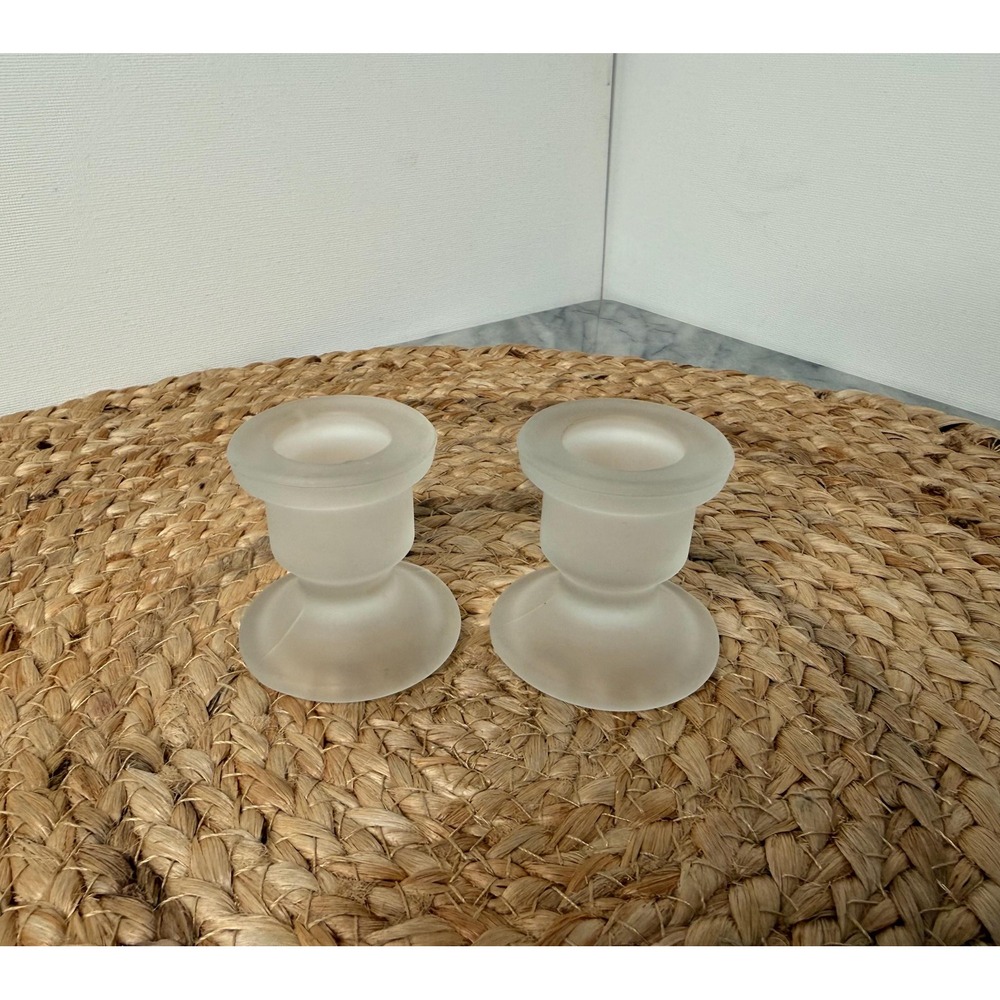 Frosted glass candle holders, vintage Art Deco, set of two - Picture 2 of 7